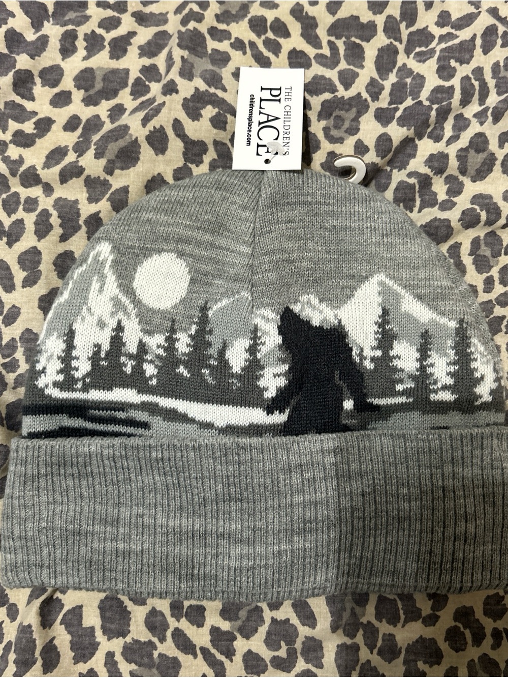 Place Gray and White Scenic Bear Knit Beanie